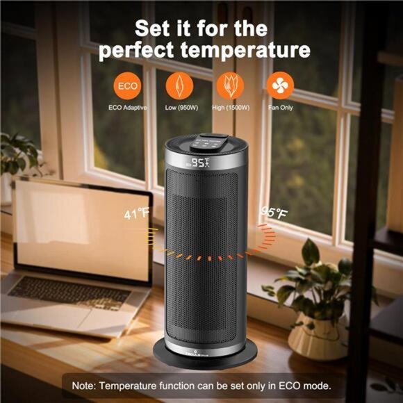 Space Heater,1500W Portable Electric Heaters with Remote & Thermostat - Picture 4 of 7